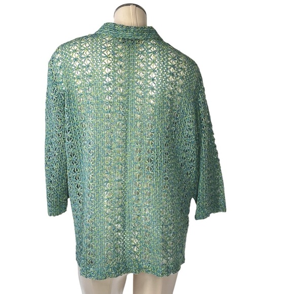 CYNTHIA MAX RELAX 3/4 Sleeve Button Front Blue Yellow Green Knit Cardigan Sz 2X - Picture 2 of 16